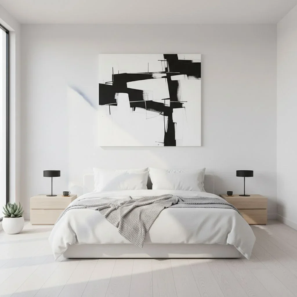 Modern minimal above-bed wall decor