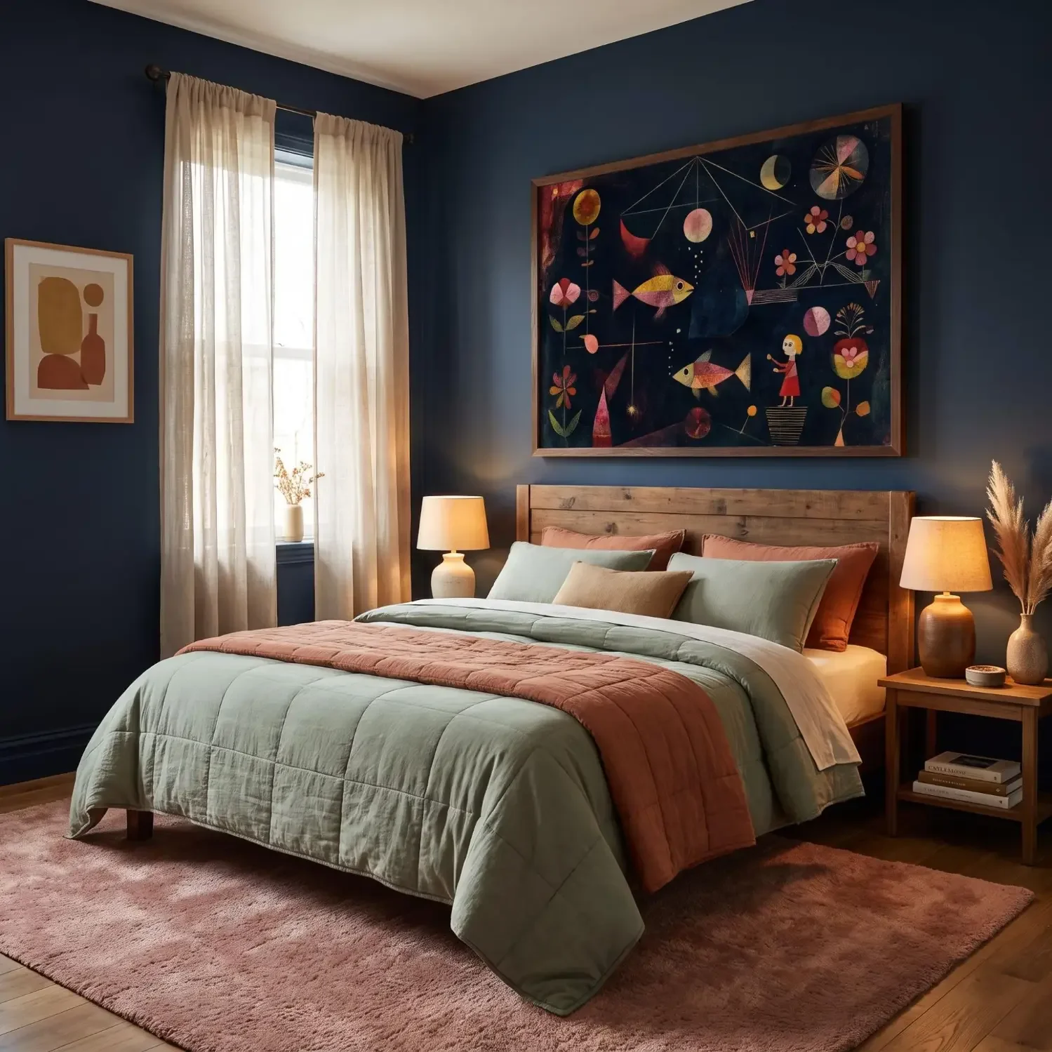 Fish Magic-inspired print in blue bedroom