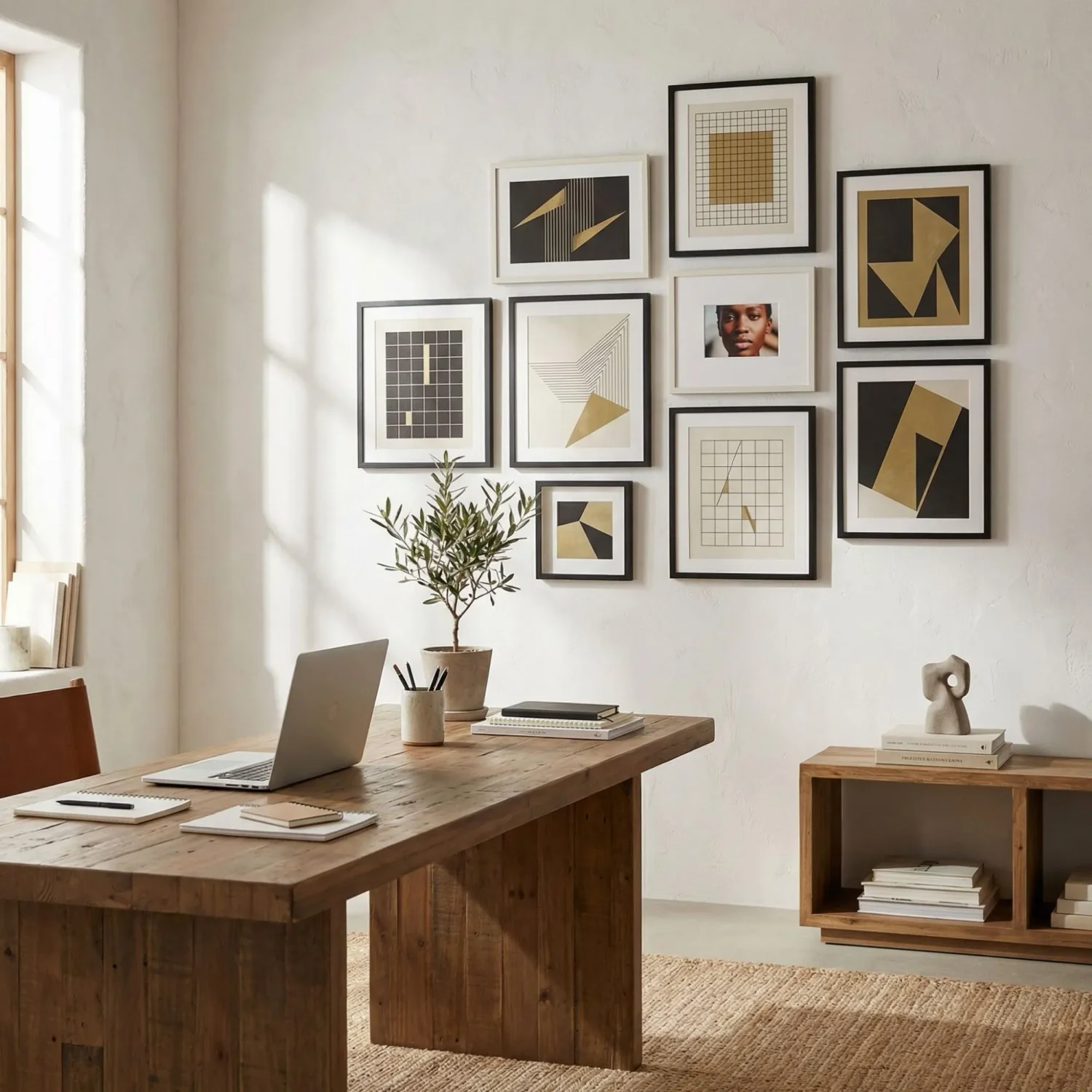 Geometric abstract art in home office wall decor