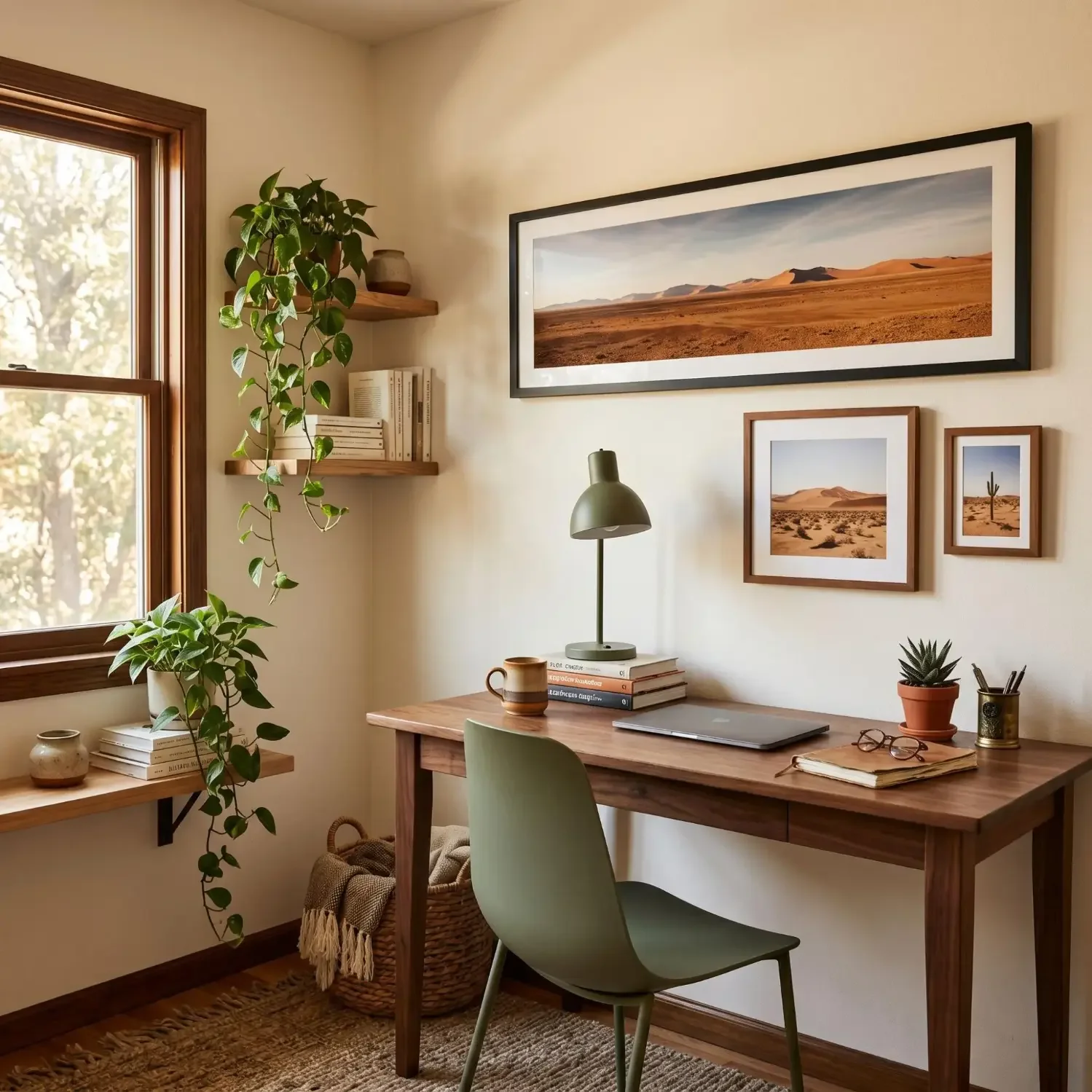 Panoramic desert framed photo in home office
