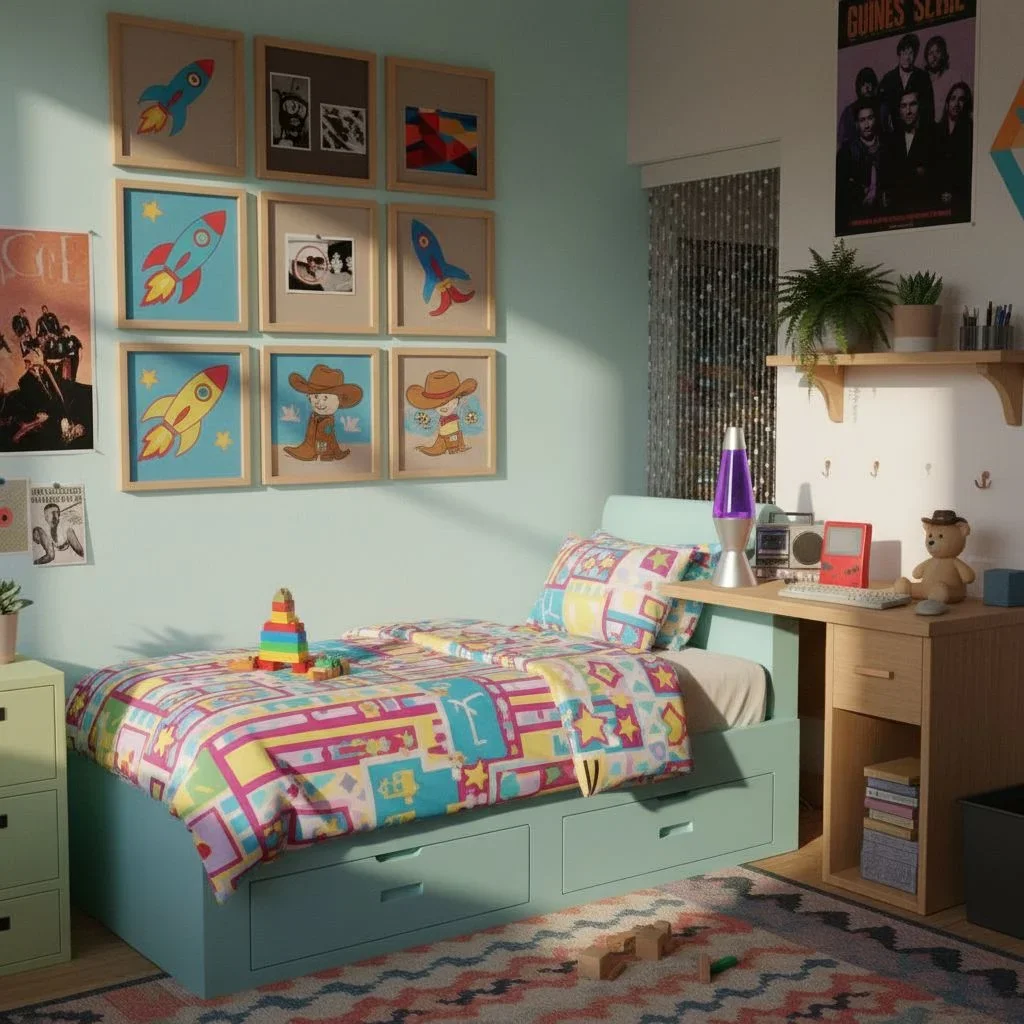 Kids' room with playful 90s frames