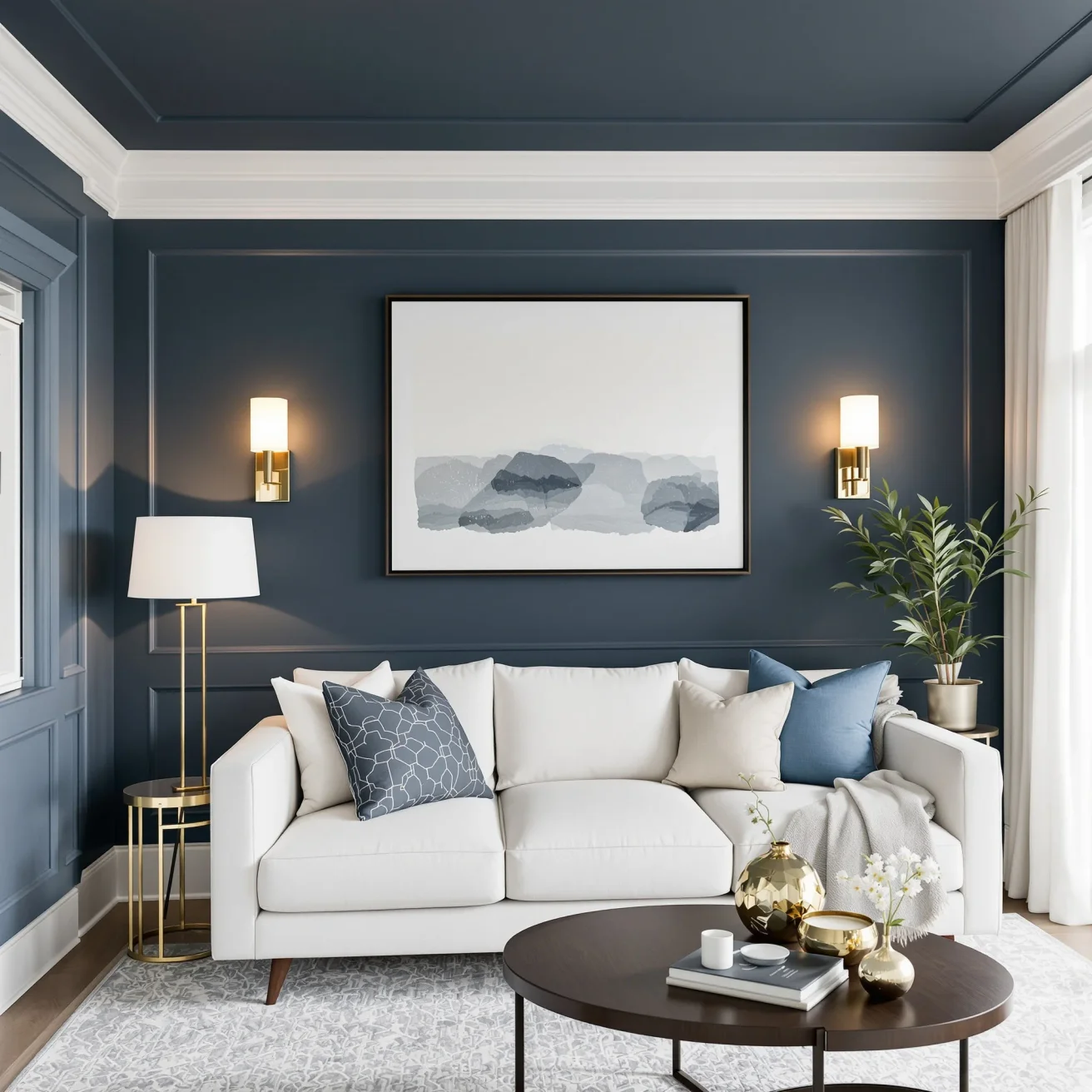 Ceiling color wrap-down in boutique living room