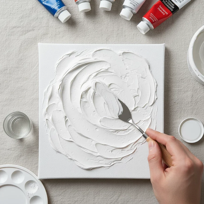 hand shaping thick modeling paste into spiral texture