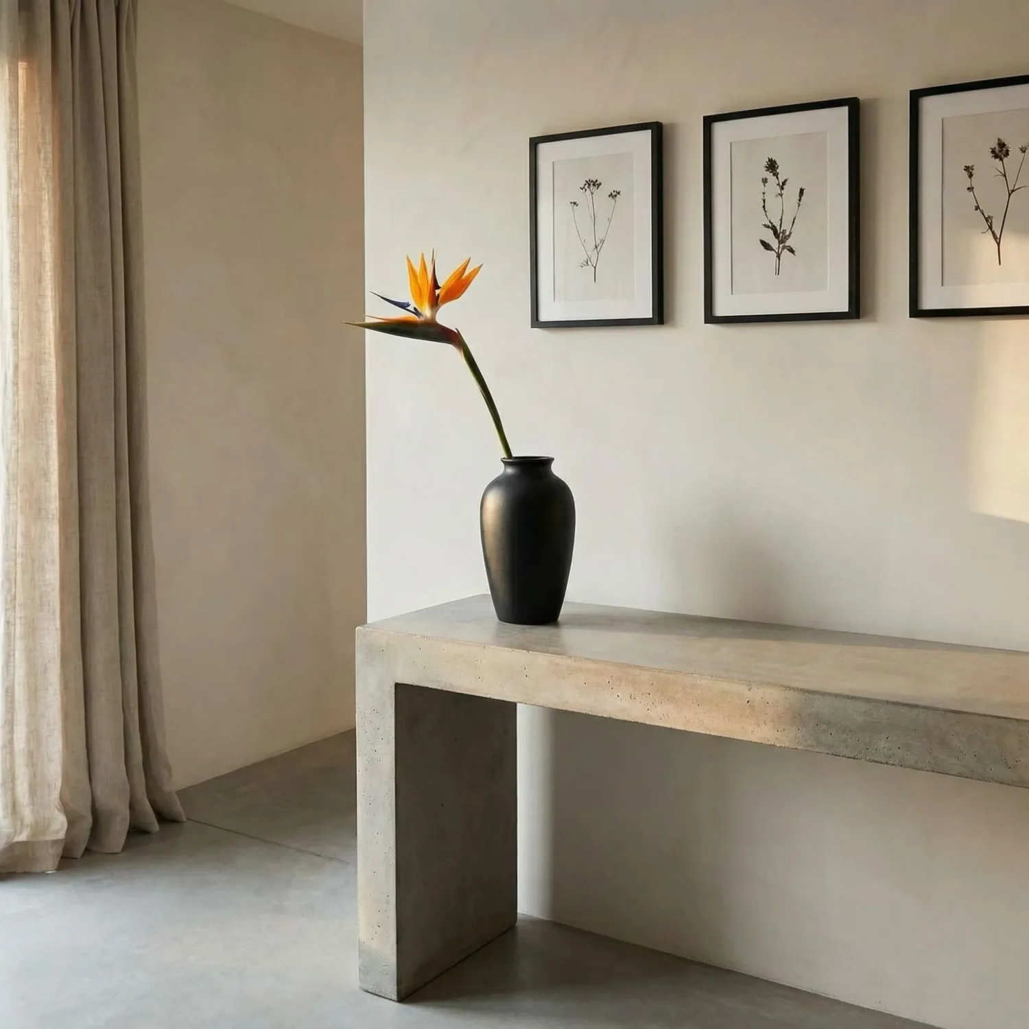 Modern minimalist floral stem in black vase