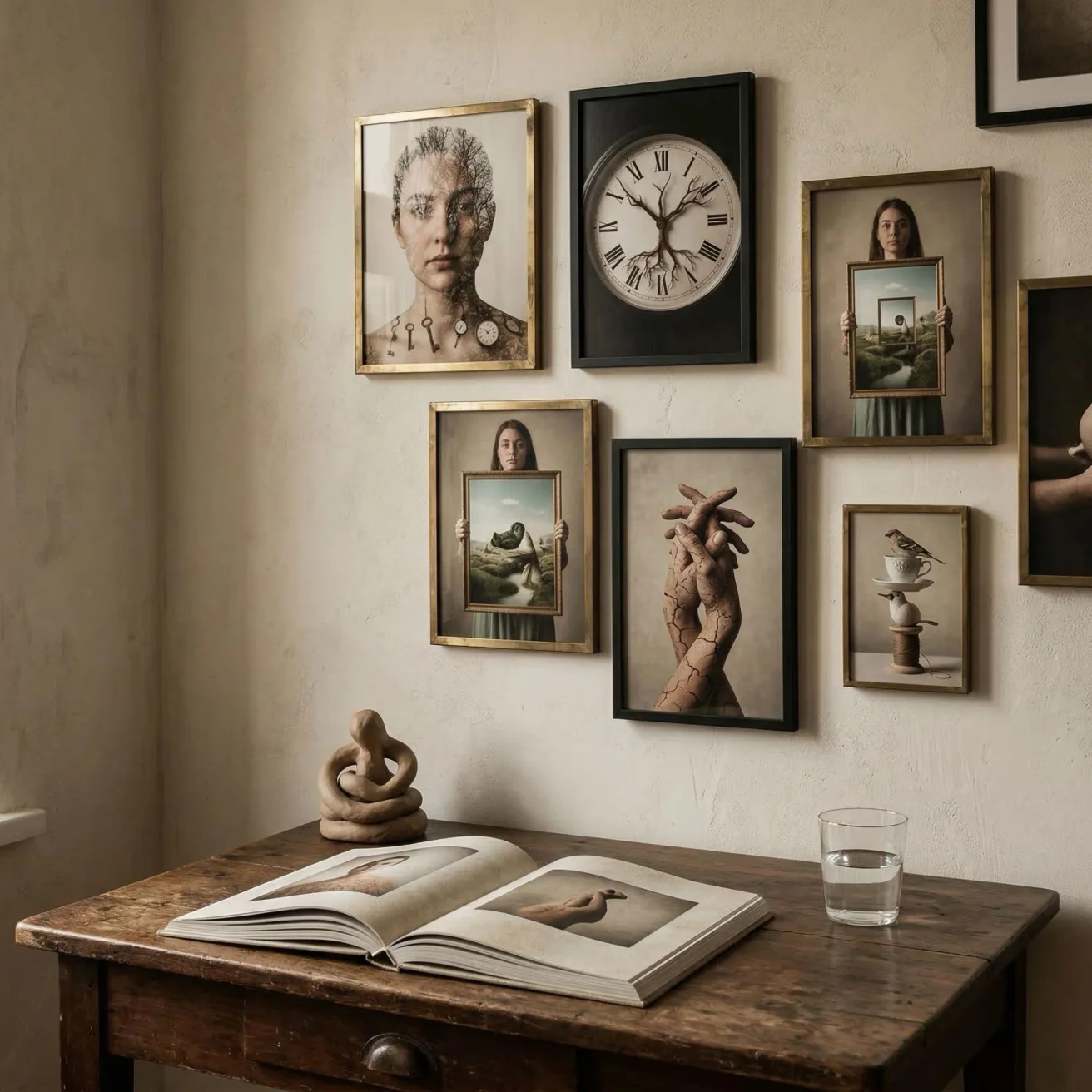 Conceptual photography framed art on home studio wall