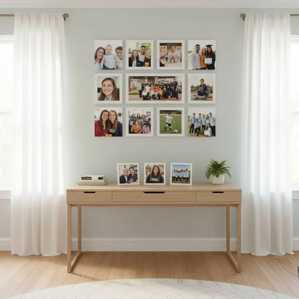 Graduation gallery wall and desk photo trio