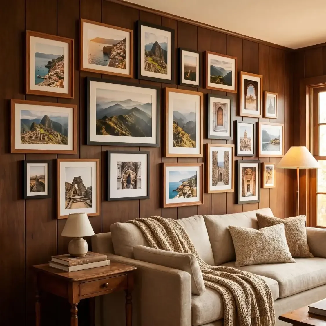 Travel photo gallery wall with framed pictures