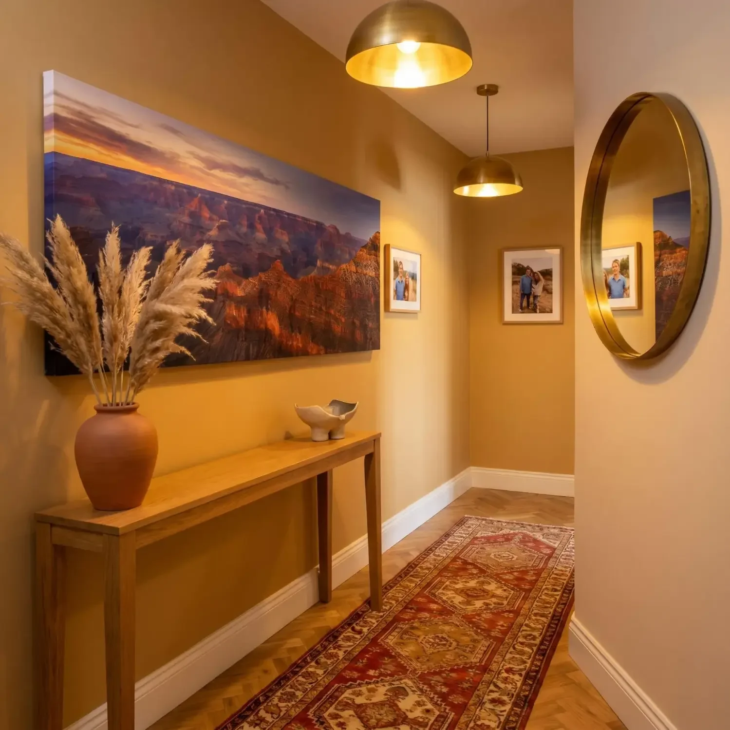 Canyon dusk landscape canvas in styled hallway