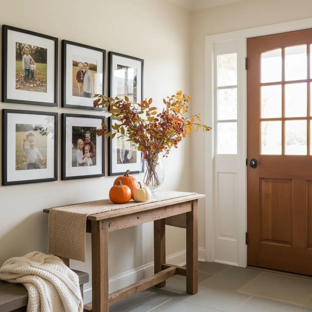 Thanksgiving entryway with family photo gallery