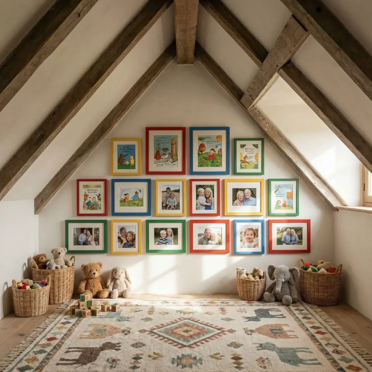 Kids loft colorful framed pictures at child eye level