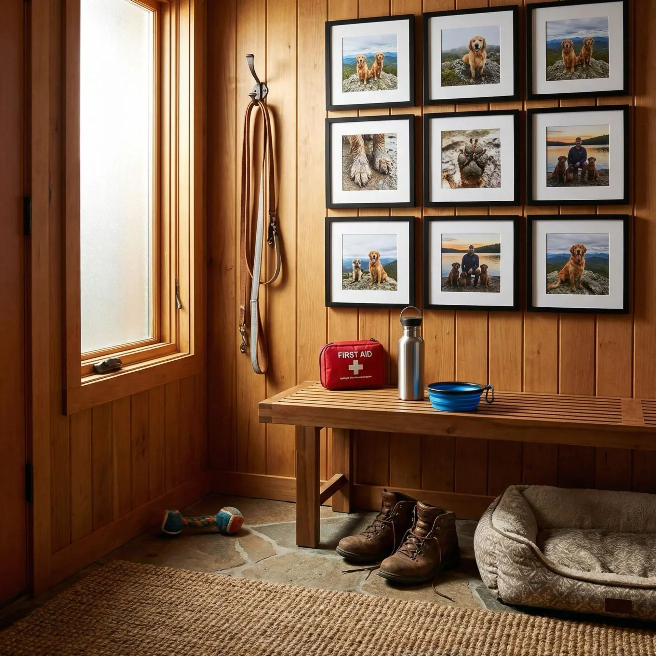 Dog dad gift display with framed dog photos on wall