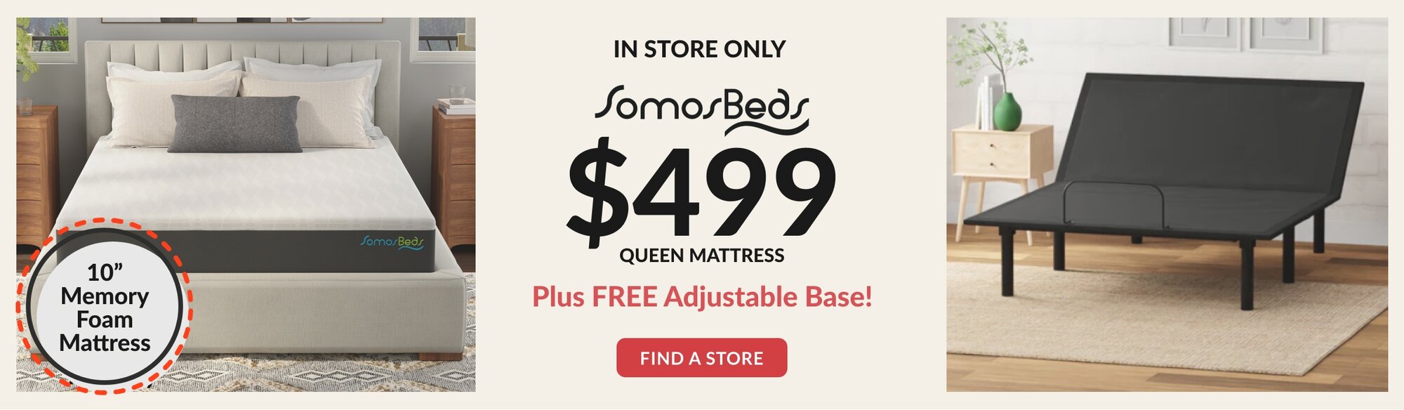 Somosbeds $499 Queen plus Free Adjustable Base