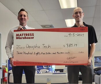 Guys with a fundraising check