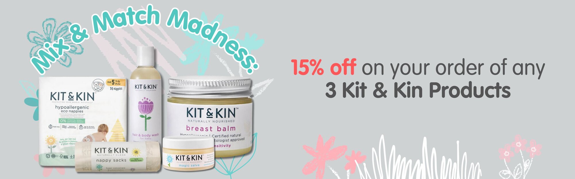 Kit & Kin - 15% off on your order of any 3 Kit & Kin Products