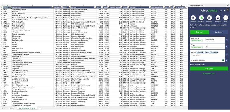 stock screener excel and google sheets