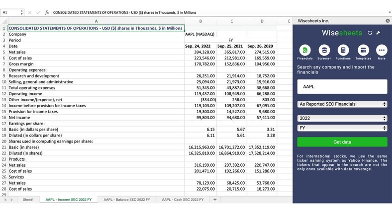 SEC financials Excel