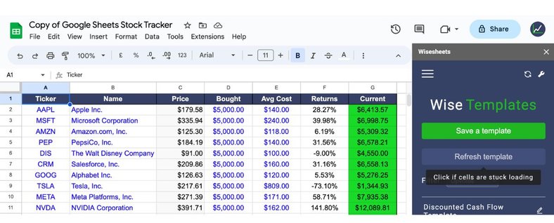 Stock templates Google Sheets