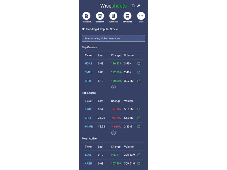 trending and popular stocks excel