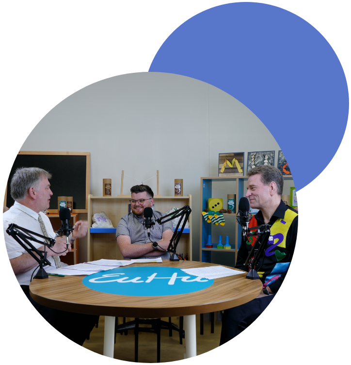 Experts recording engaging podcasts about fascinating topics that would interest teachers