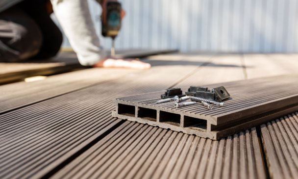 Worker building a deck