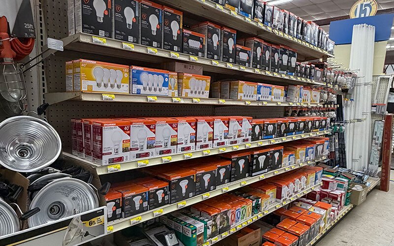 A large variety of light bulbs and lighting supplies at Johnson Wholesale Lumber.