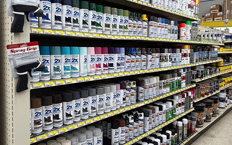 Spray paint and supplies at Johnson Wholesale Lumber.