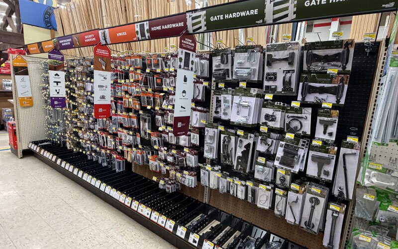 The hardware aisle at Johnson Wholesale Lumber has a variety of hardware for the home.
