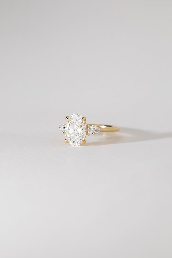 2.04 Carat Lab Grown Oval Diamond Trilogy Engagement Ring in Yellow Gold - Vivian