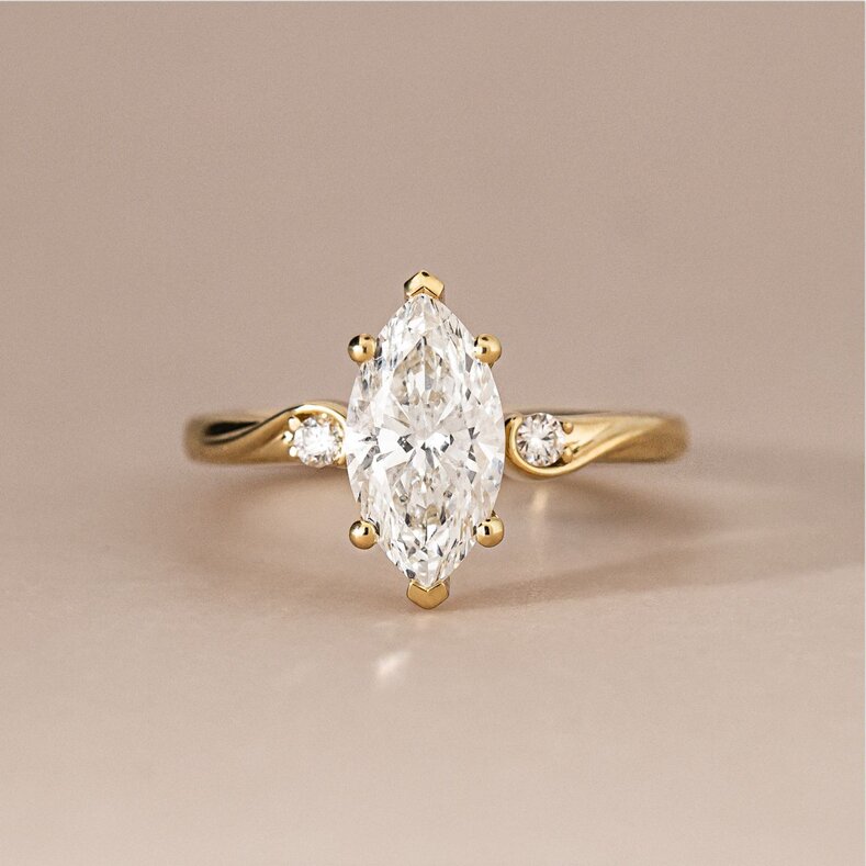 1.54 Carat Lab Grown Marquise Diamond Trilogy Engagement Ring in Yellow Gold - Alani