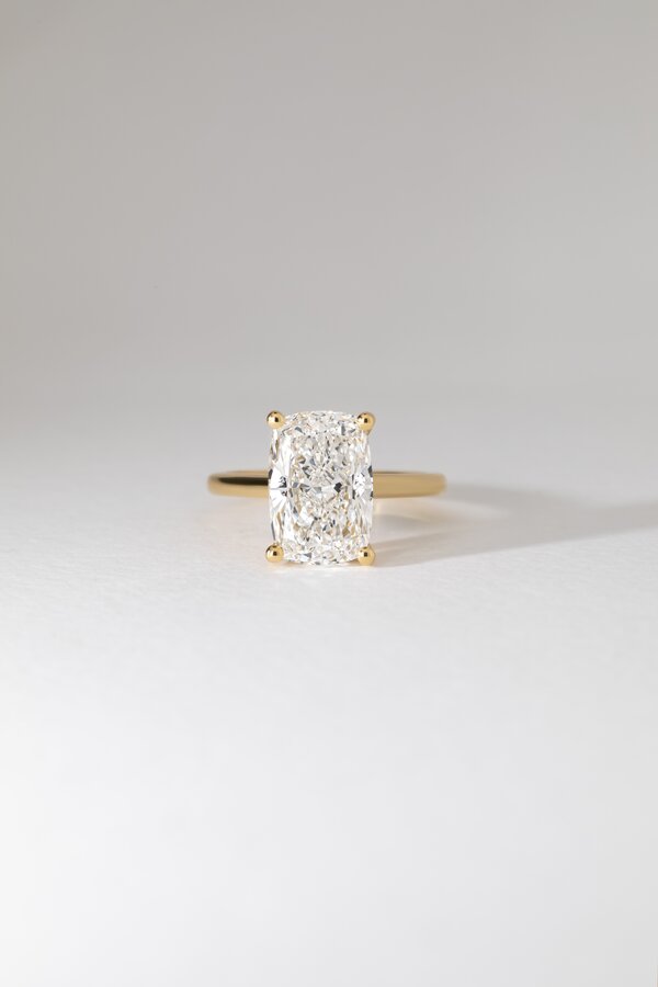 5 Carat Lab Grown Elongated Cushion Hidden Halo Engagement Ring in Yellow Gold - Geraldine