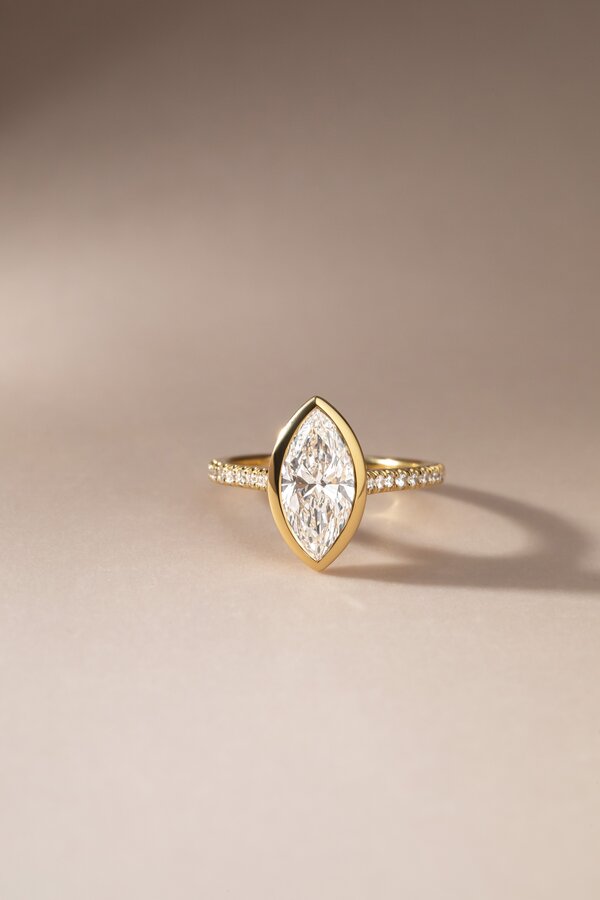 1.59 Carat Lab Grown Marquise Diamond Band Ring In Yellow Gold - Hana