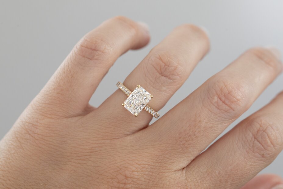 4.50 Carat Radiant Diamond Band Yellow Gold Engagement Ring - Jessica