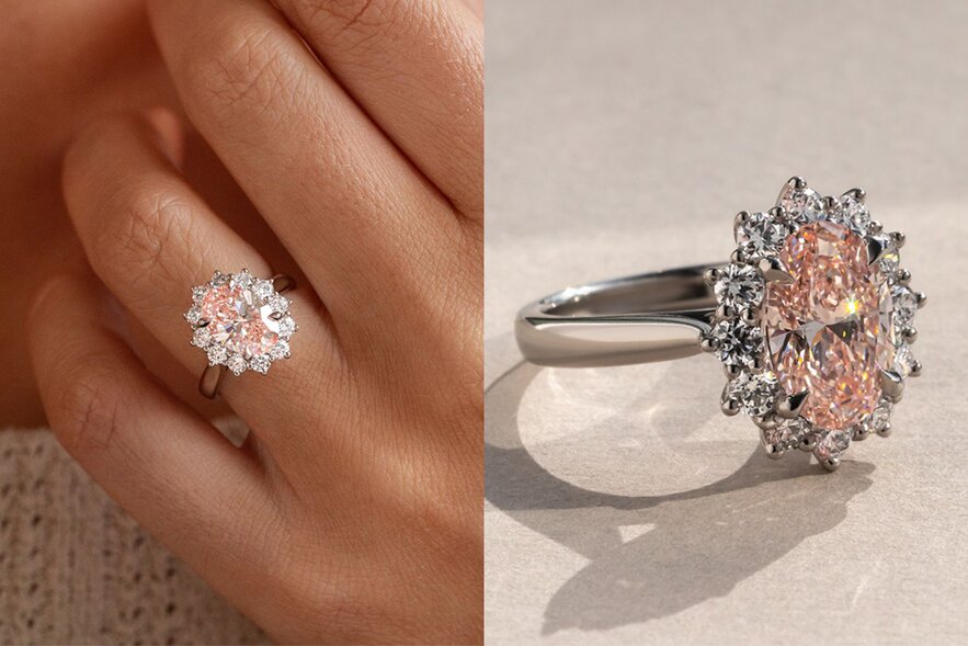 pink diamond cluster engagement ring windermere in platinum