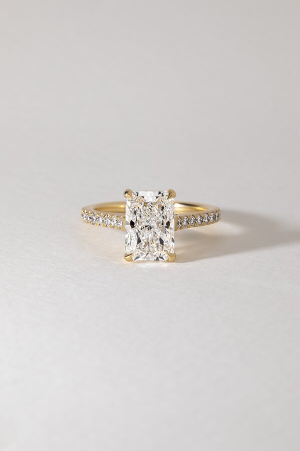 4.50 Carat Radiant Diamond Band Yellow Gold Engagement Ring - Jessica