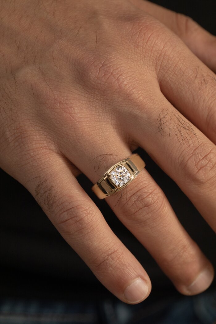 1.51 Carat Lab Grown Cushion Men's Engagement Ring In Yellow Gold - Jayden