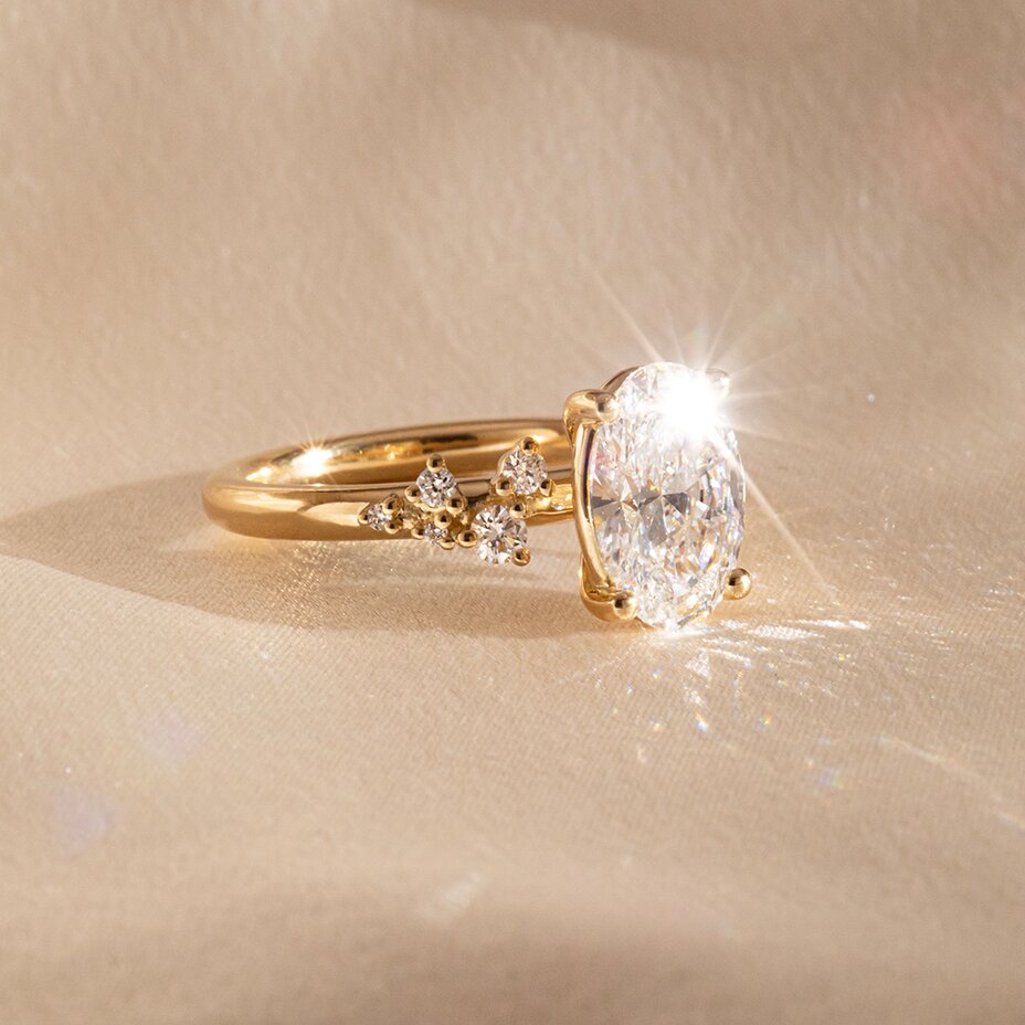 2.00 Carat Oval Diamond Cluster Yellow Gold Engagement Ring - Morning Star