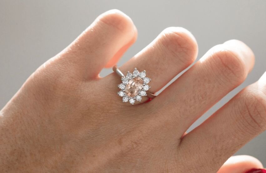 pink diamond cluster engagement ring windermere in platinum