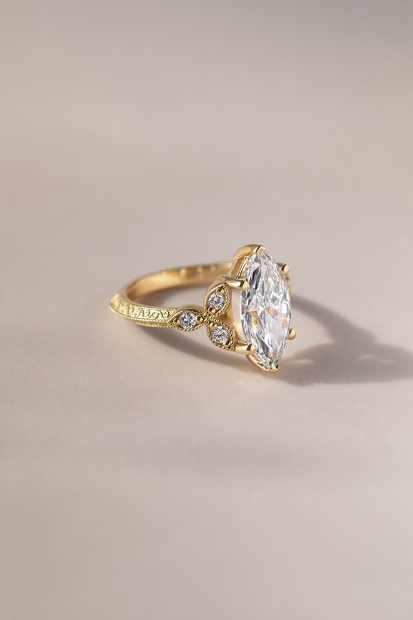 Feis Yellow Gold Grain Set Flower Engagement Ring