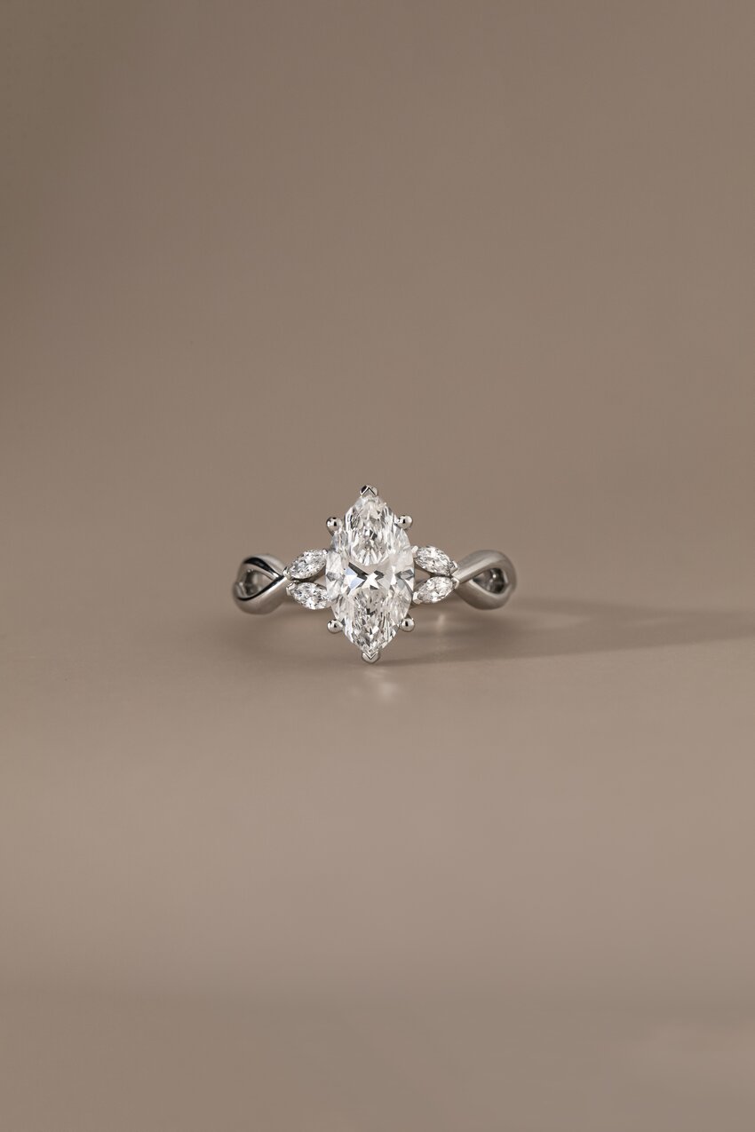 2.50 Carat Lab Grown Marquise Diamond Floral Engagement Ring in Platinum - Vina