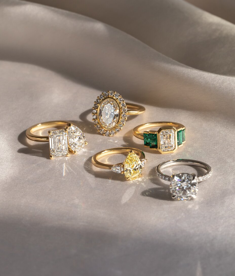 diamond engagement rings in different styles and mixed metals