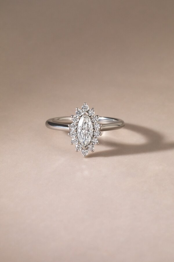 0.70 Carat Natural Marquise Diamond Cluster Engagement Ring in Platinum - Windermere