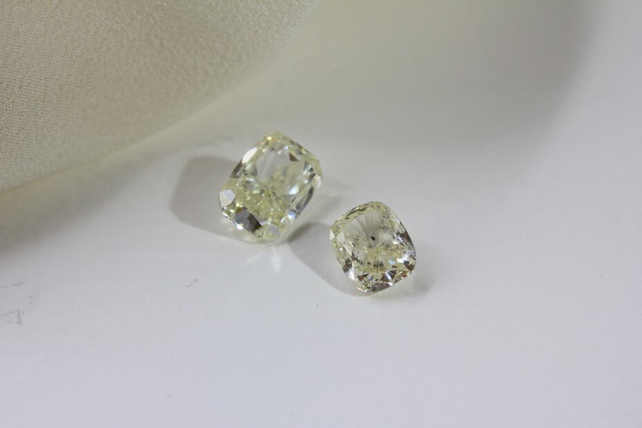 High-quality yellow diamonds in a cushion-cut shape
