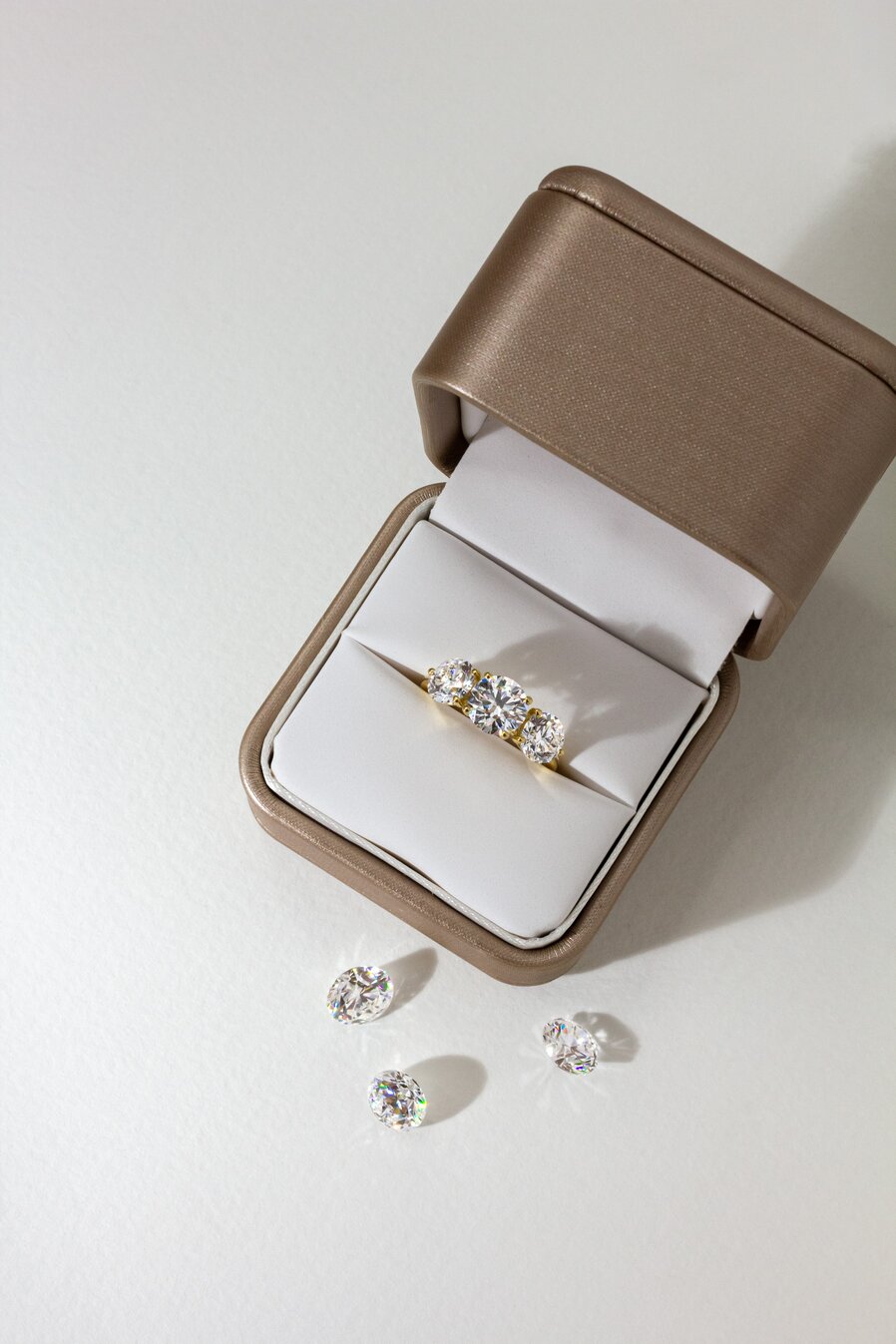 2.00 Carat Round Diamond Trilogy Yellow Gold Engagement Ring - Cairo