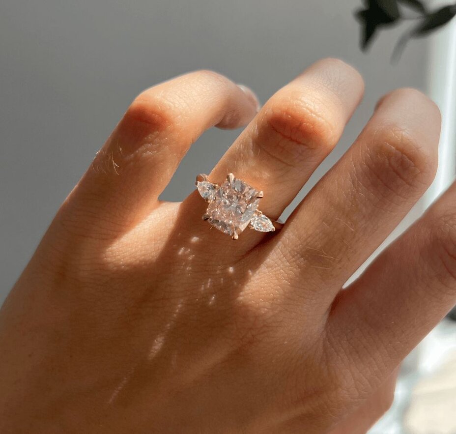 pink diamond trilogy engagement ring Vivian in yellow gold