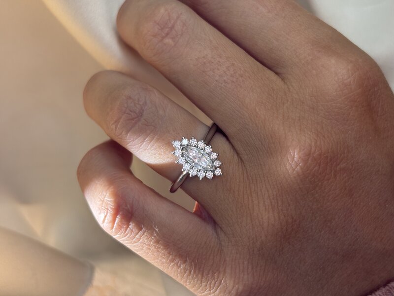 0.70 Carat Natural Marquise Diamond Cluster Engagement Ring in Platinum - Windermere