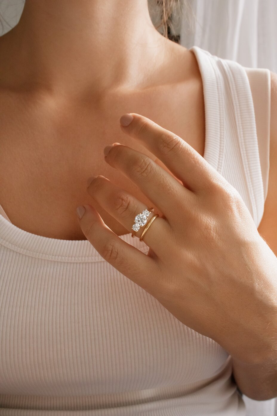 1.00 Carat Round Diamond Trilogy Yellow Gold Engagement Ring - Rohini