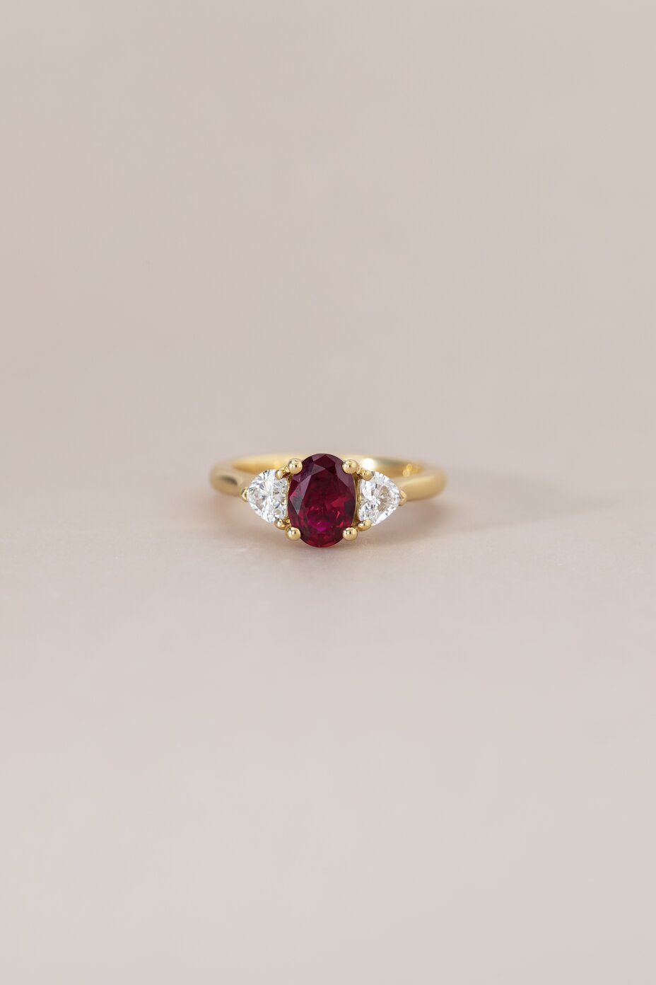 Oval Ruby Trilogy Engagement Ring - Venus