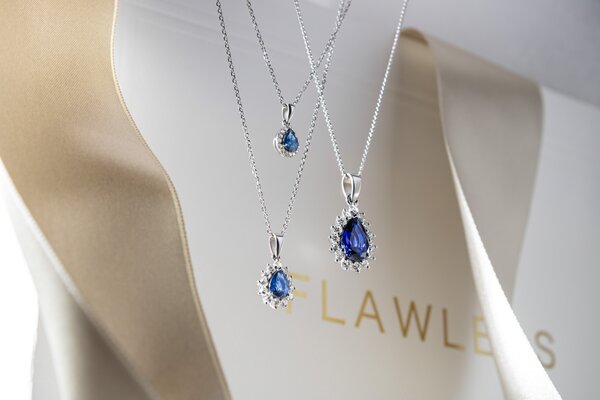 White Gold Pear Shaped Cluster Pendant Sapphire Lab Diamond - 0.50ct