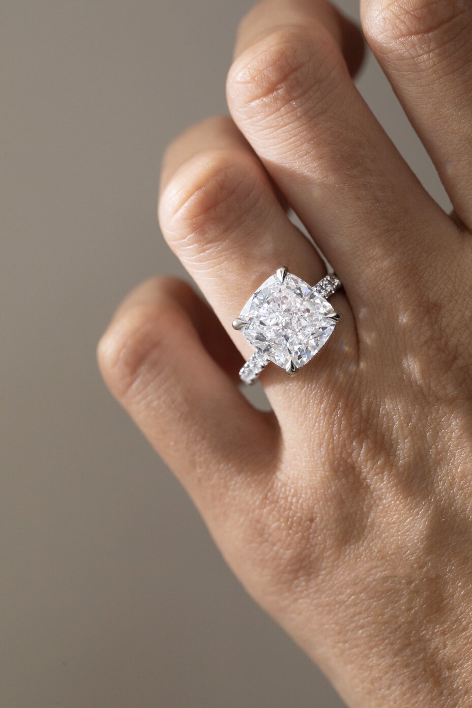 10.03 Carat Lab Grown Cushion Diamond Band Engagement Ring In Platinum - Aalia