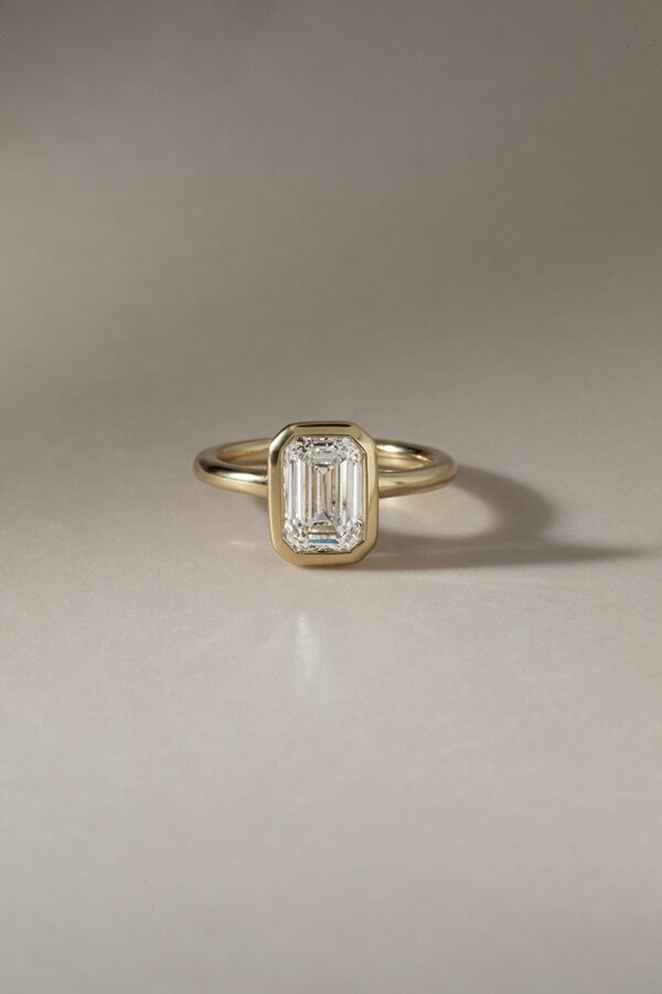 2.00 Carat Lab Grown Emerald Cut Bezel Engagement Ring In Yellow Gold - Chloe